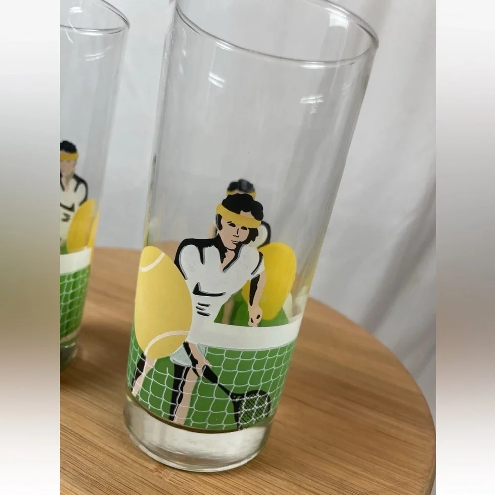 LIBBEY COOLER TUMBLER GLASSES 14 OZ 80’s TENNIS VINTAGE SPORTS BAR CUPS‎ - set 2